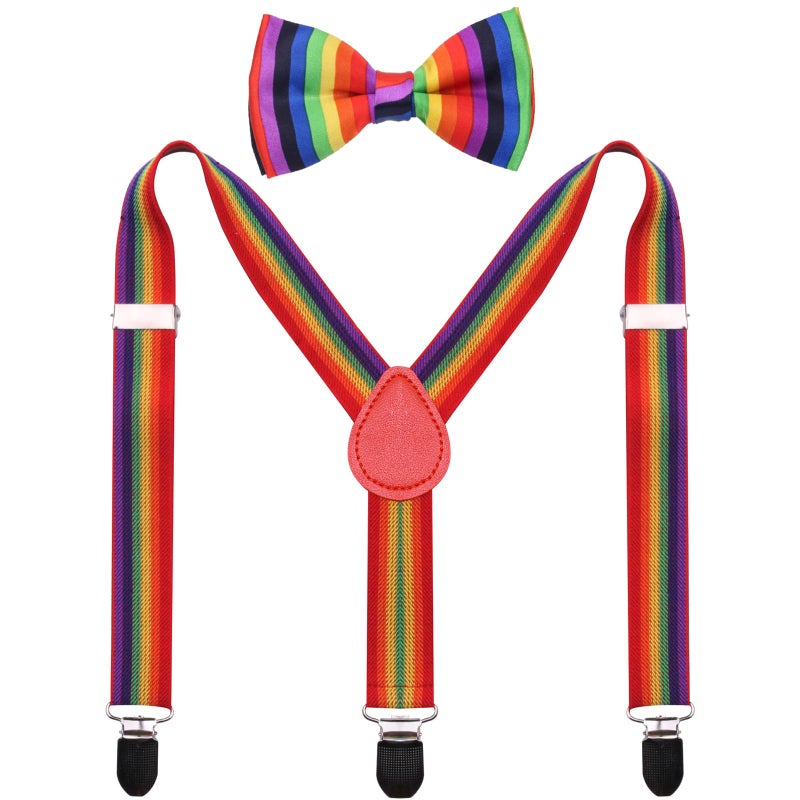 GUCHOL Kids Rainbow Suspenders Bow Tie for Boys and Girls Adjustable Elastic Classic Accessory Sets Age 1 to 13 Year (Rainbow, 26 INCH (1-5 Year) - Image 1